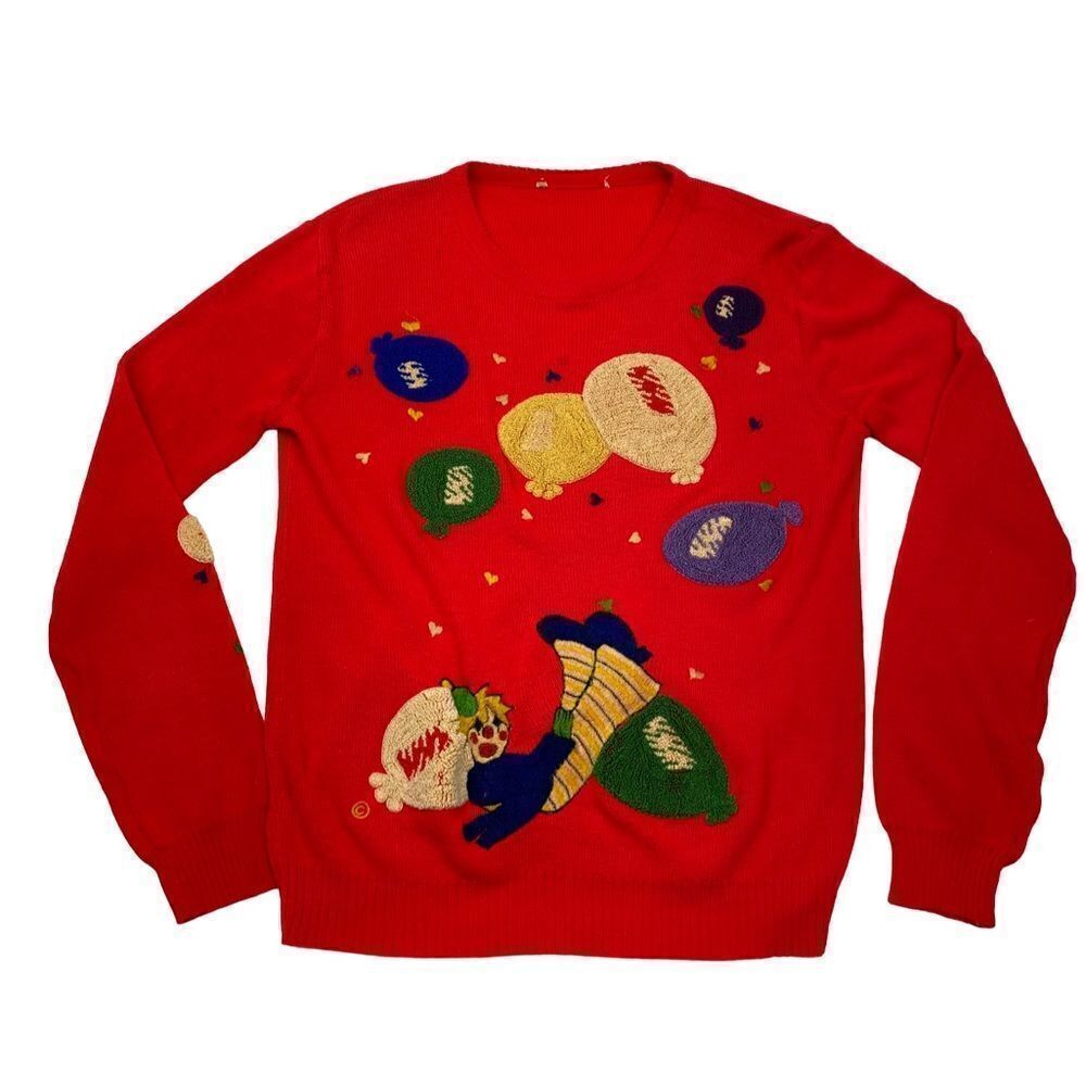 Vintage Cyn Les Shirlee Designs Clown Heart Balloon Sweater